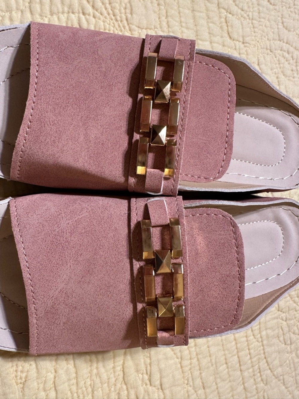 Women's Blush Slip-On Mules with Gold Chain Detail - Picture 2 of 7